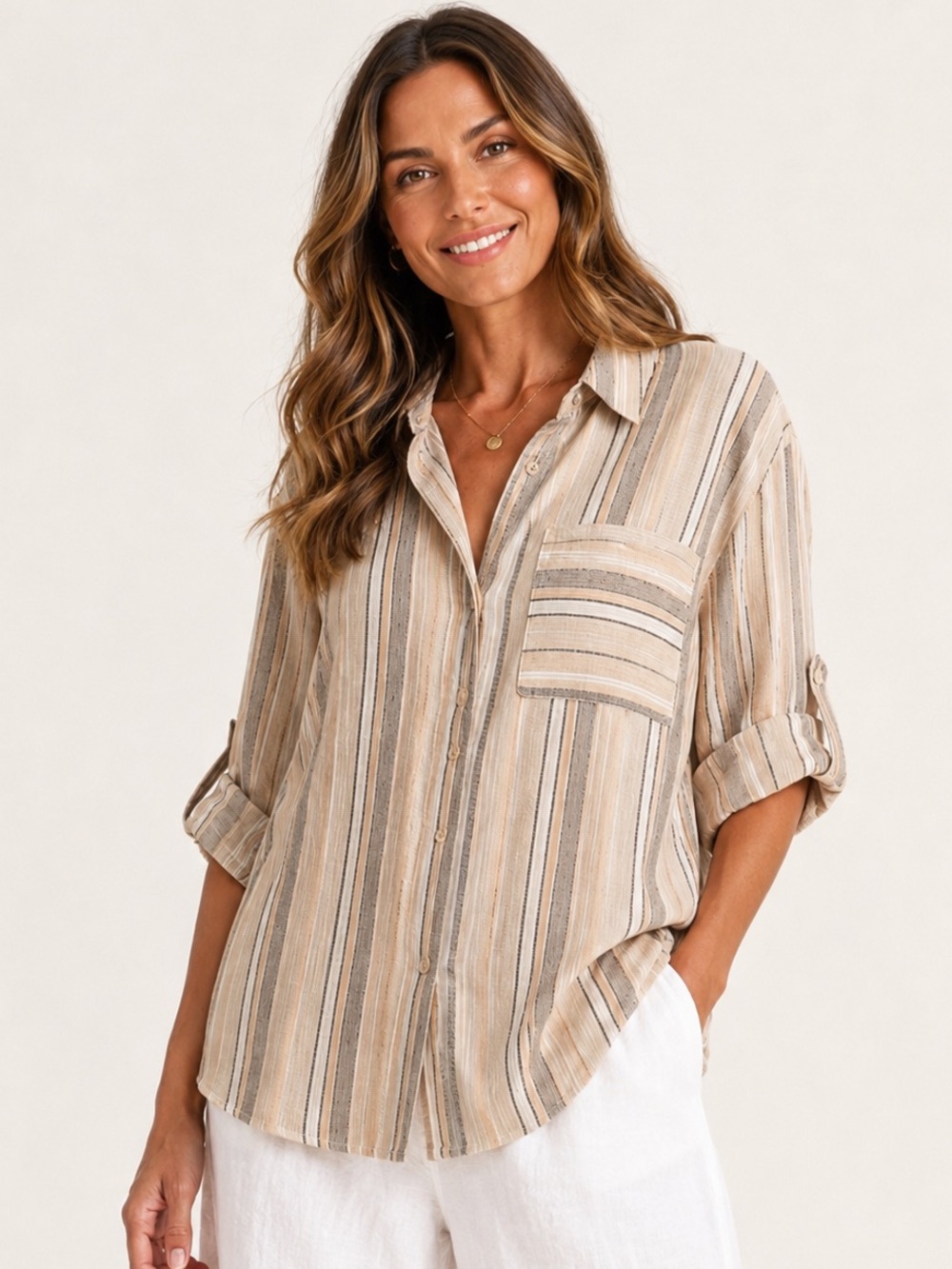 CLUB Z COLLECTION Metallic Stripe Roll Tab Tunic Shirt Women’s Size 2X NWT